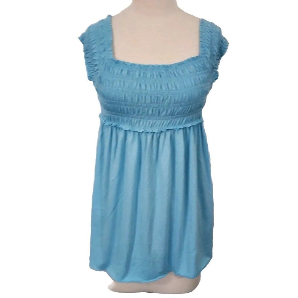 Tart Intimates Sleepwear PJ Top Small Smocked Stretch Soft Comfy Lounge Blue
